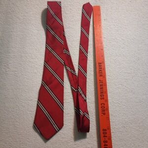 Michael Reed Designer Collection Mens Red Navy Tan Striped Silk Tie USA Made